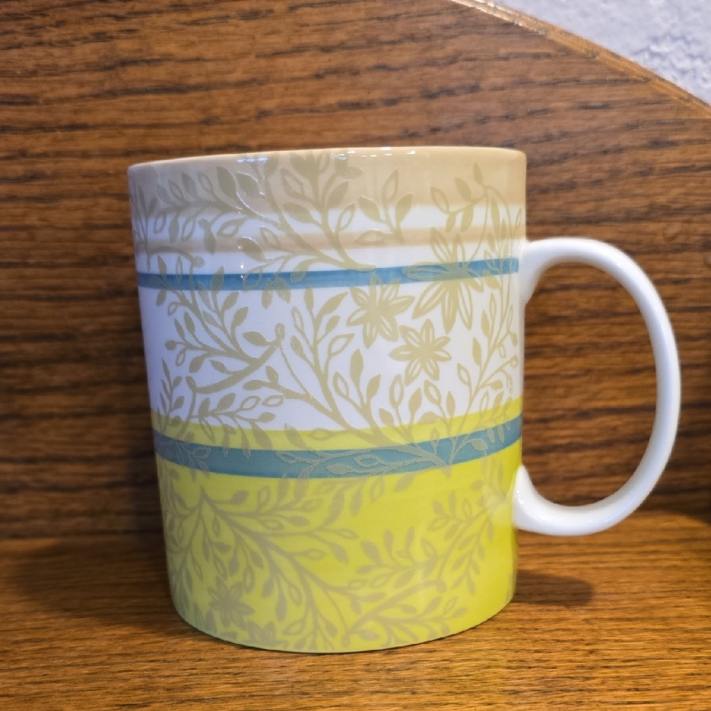 Starbucks Mug Leaves Green, Blue, and Tan Floral Design 2008
